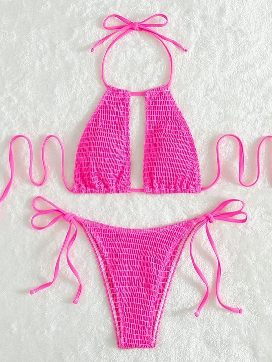  Halterneck Bikini Stina zum Binden in Pink mit Cut Outs