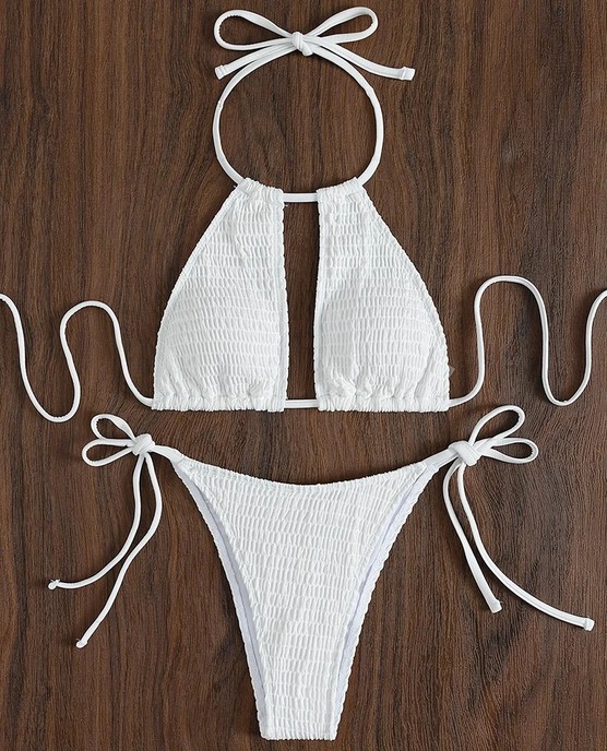  Halterneck Bikini Stina zum Binden in Weiß mit Cut Outs