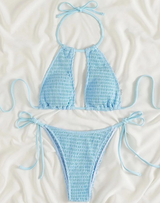  Halterneck Bikini Stina zum Binden in Hellblau mit Cut Outs
