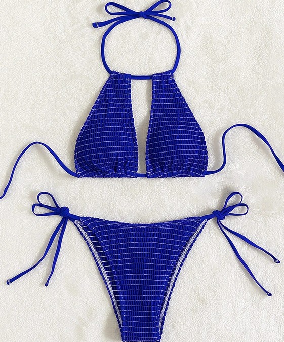  Halterneck Bikini Stina zum Binden in Dunkelblau mit Cut Outs