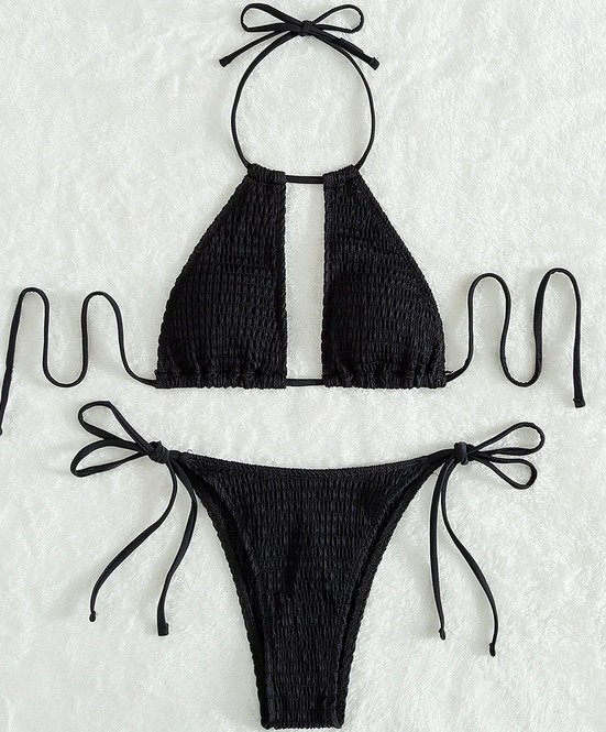  Halterneck Bikini Stina zum Binden in Schwarz mit Cut Outs