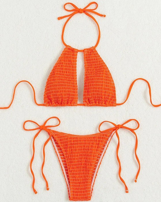  Halterneck Bikini Stina zum Binden in Orange mit Cut Outs