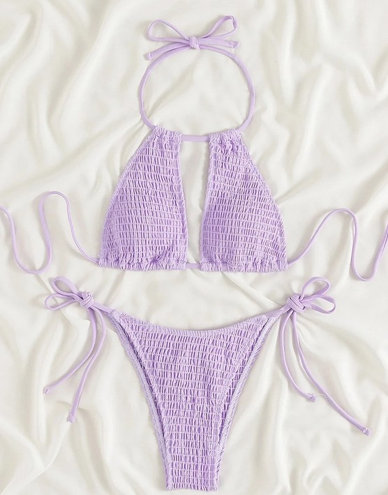  Halterneck Bikini Stina zum Binden in Flieder mit Cut Outs