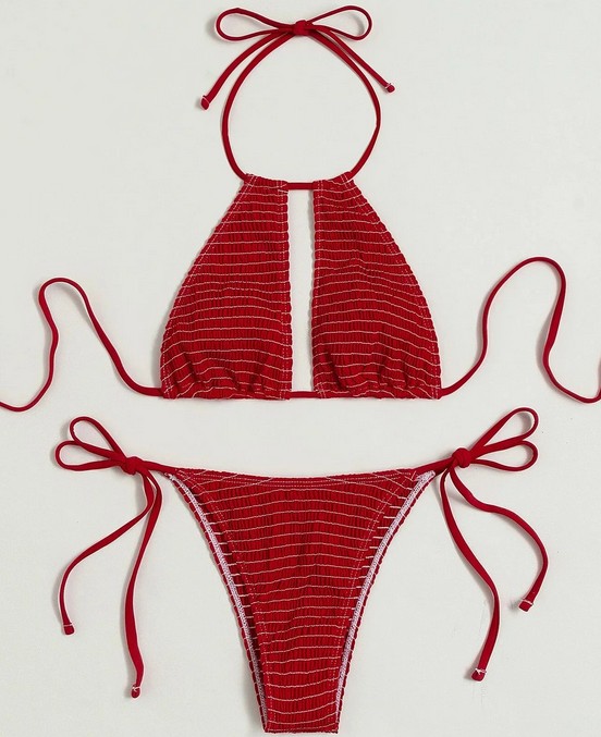  Halterneck Bikini Stina zum Binden in Rot mit Cut Outs