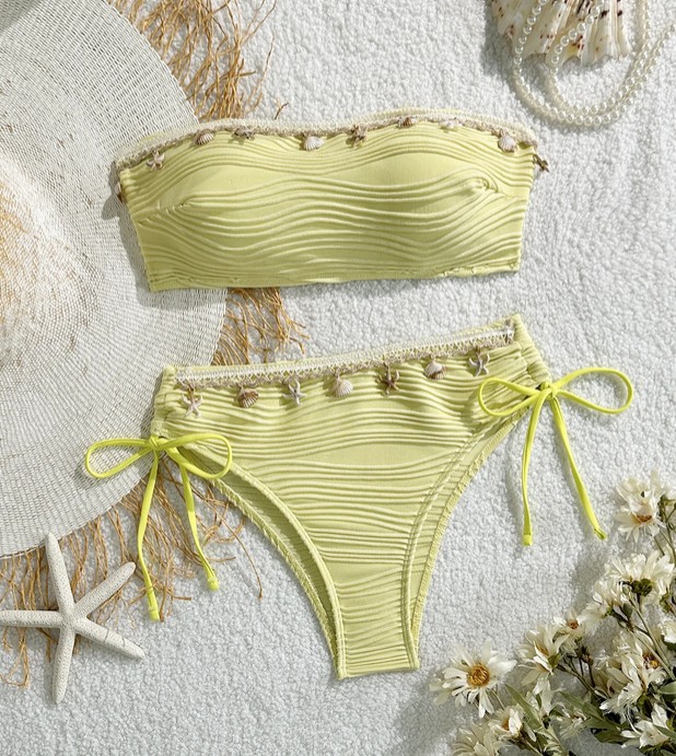  Bandeau Bikini Samira in Gelb mit Muscheln und Seesterne