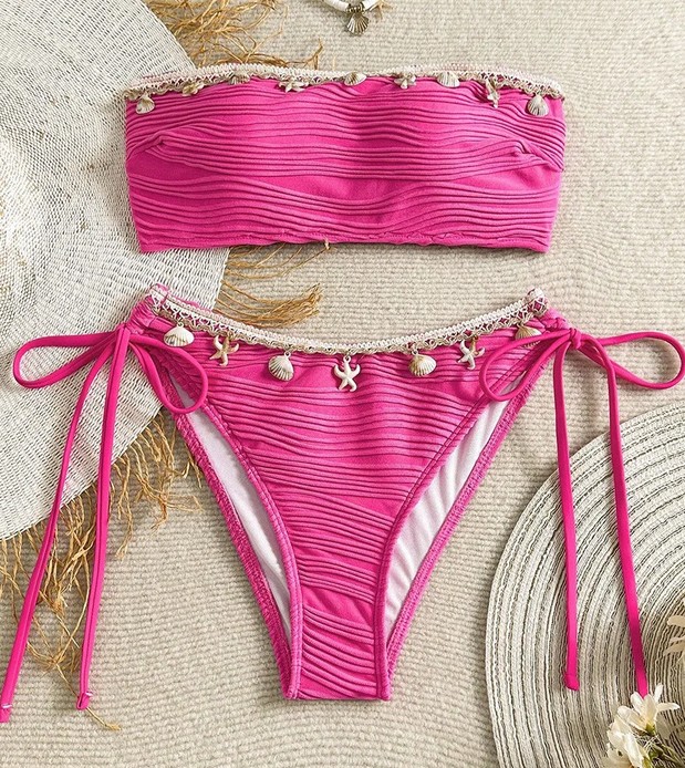  Bandeau Bikini Samira in Pink mit Muscheln und Seesterne