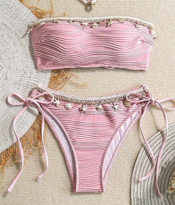  Bandeau Bikini Samira in Rosa mit Muscheln und Seesterne