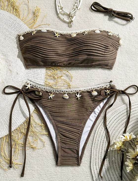  Bandeau Bikini Samira in Braun mit Muscheln und Seesterne