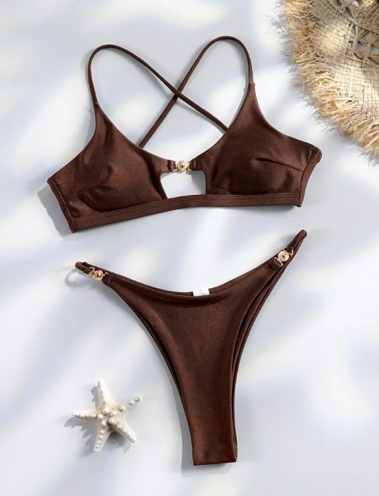 Triangle Bikini Svenja in Braun mit Hohe Taille