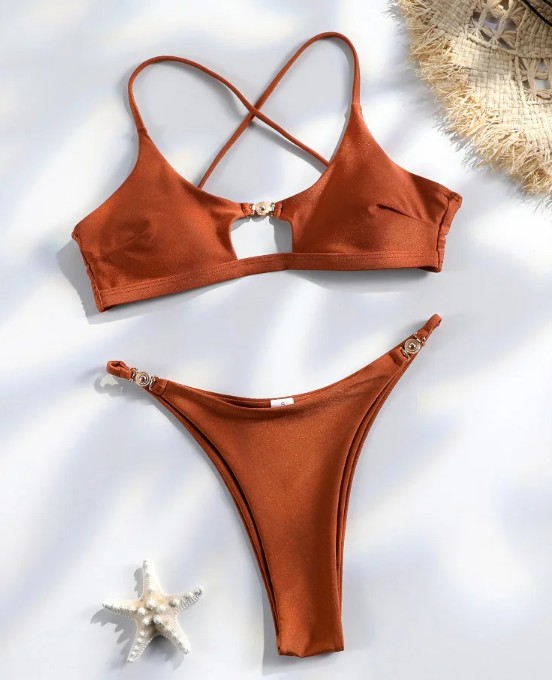 Triangle Bikini Svenja in Bronzebraun mit Hohe Taille