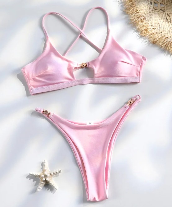 Triangle Bikini Svenja in Rosa mit Hohe Taille