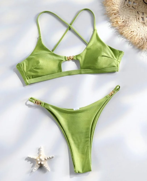 Triangle Bikini Svenja in Grün mit Hohe Taille