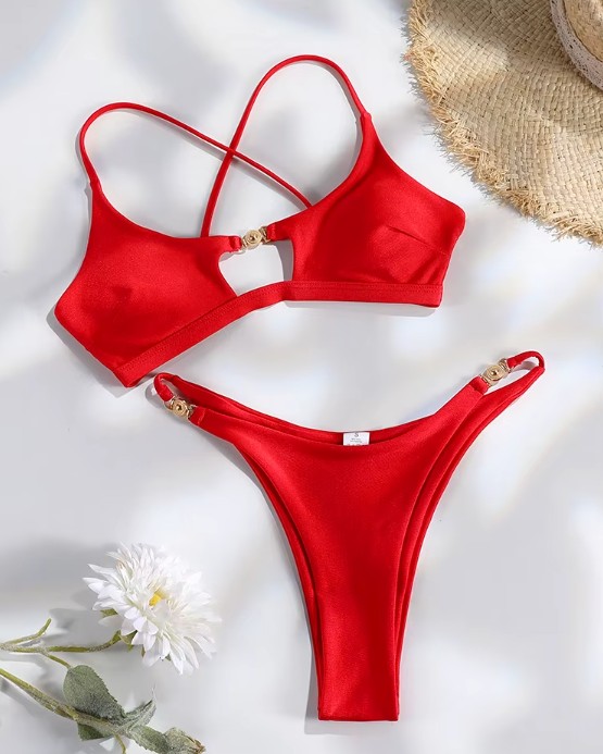 Triangle Bikini Svenja in Rot mit Hohe Taille