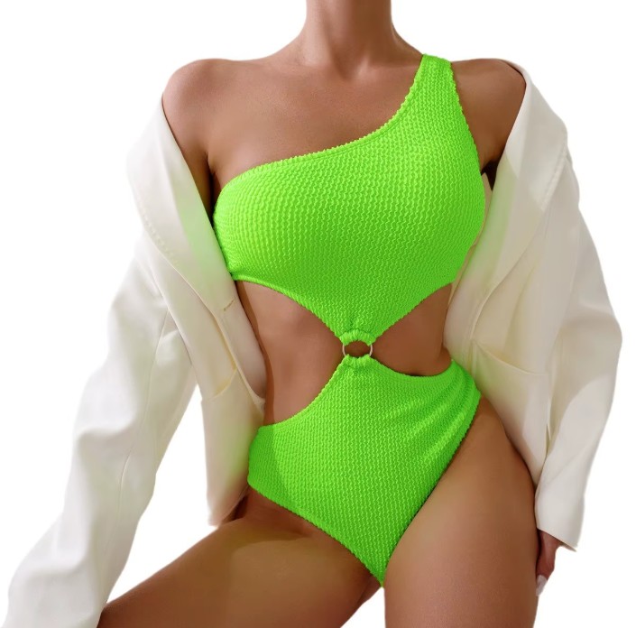 Sexy One Shoulder Badeanzug Sue in Neon Grün