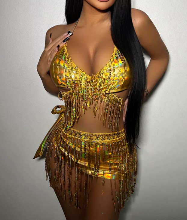 Glitzer Pailletten Halterneck Bikini Samira Gold