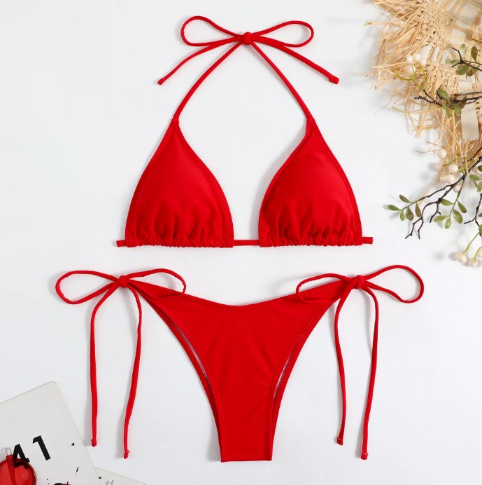  Halterneck Bikini Saviya zum Binden in Rot