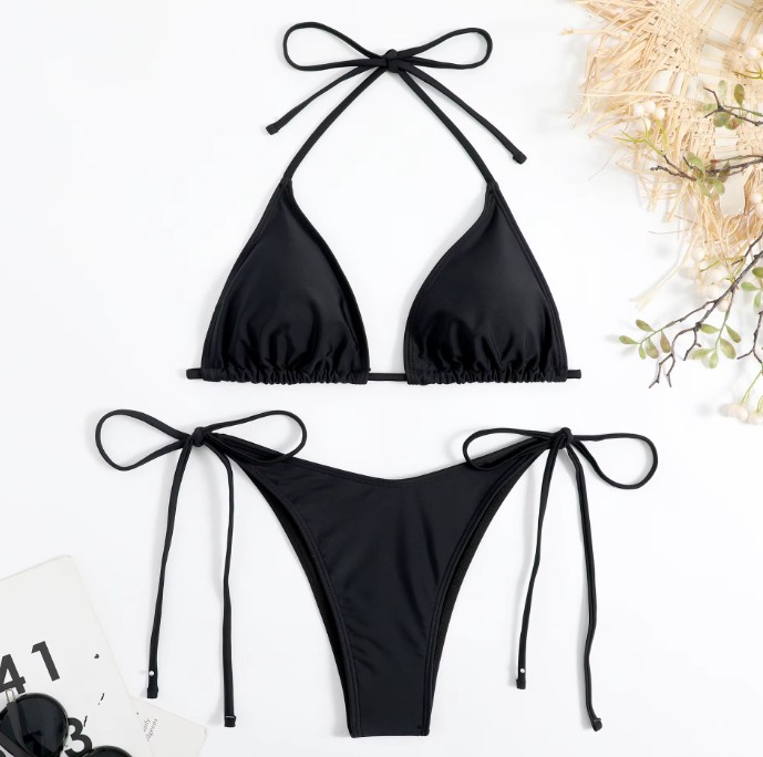  Halterneck Bikini Saviya zum Binden in Schwarz
