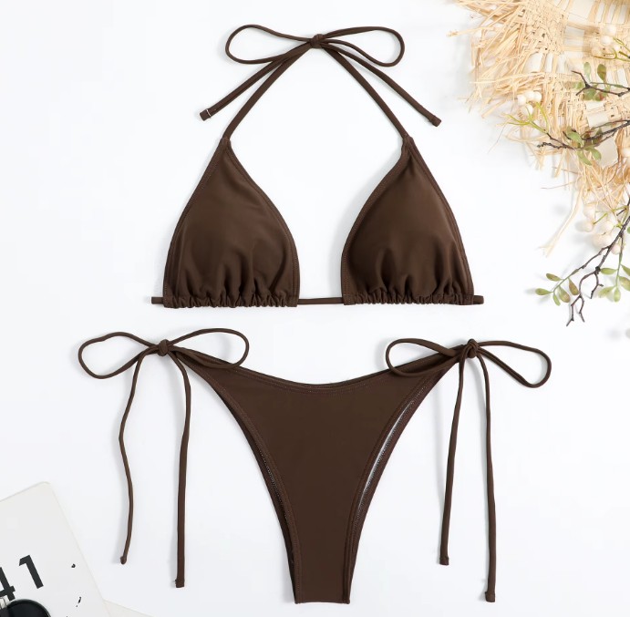  Halterneck Bikini Saviya zum Binden in Braun