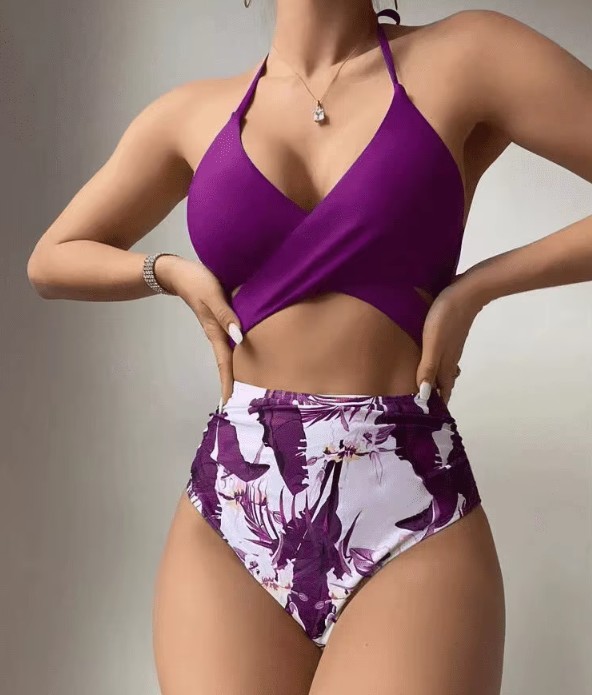 Neckholder Push Up Bikini Saviya mit Hohe Taille Lila