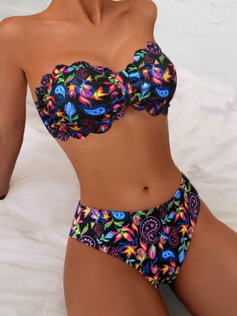  Bandeau Print Bikini Semih Trägerlos Schwarz