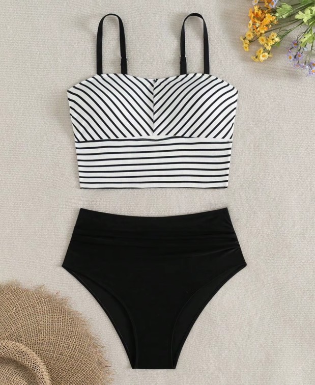 Triangle Vintage-Stil Bikini Sunny Schwarz Weiß Gestreift