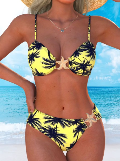 Push Up Triangle Bikini Sarina mit Palmenmuster und Seestern