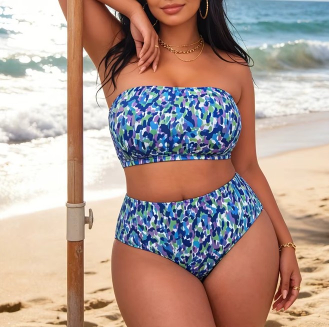 Bandeau Bikini Stephanie Blau in Großen Größen