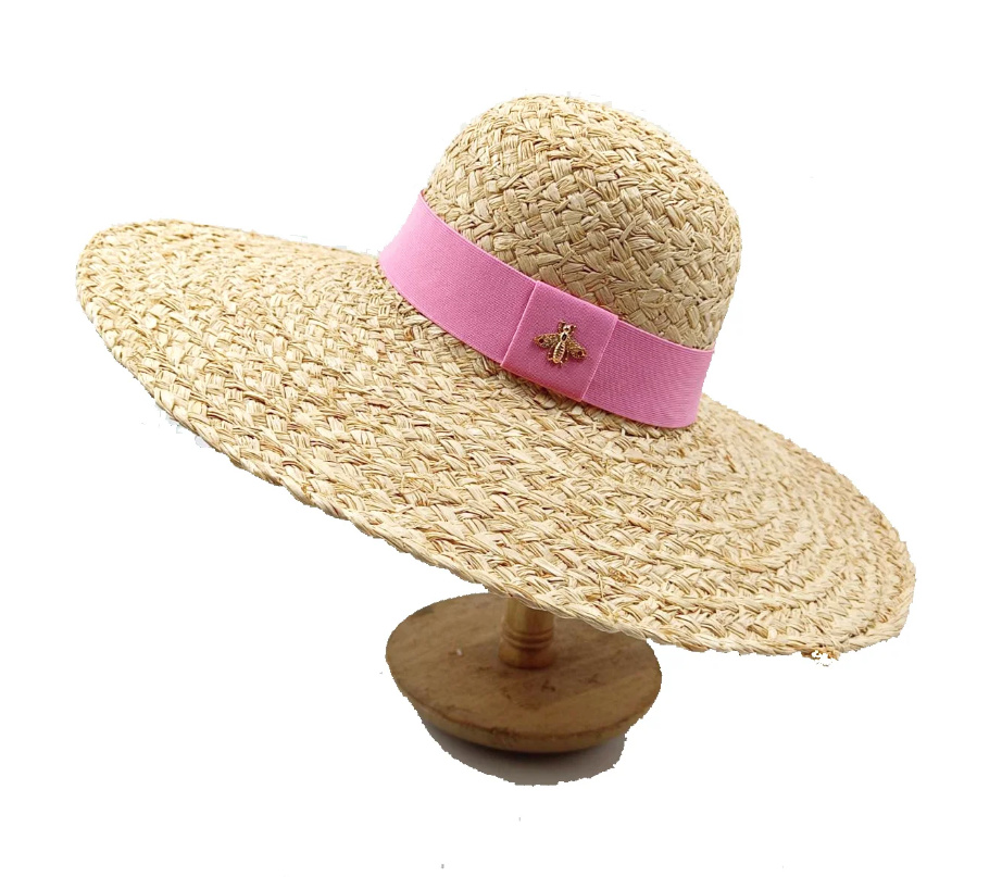 Damen Sommerhut Strohhut mit Rosa Schärpe