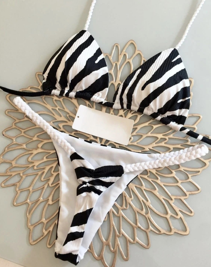 Zebra Print Triangle High-Waist Bikini 