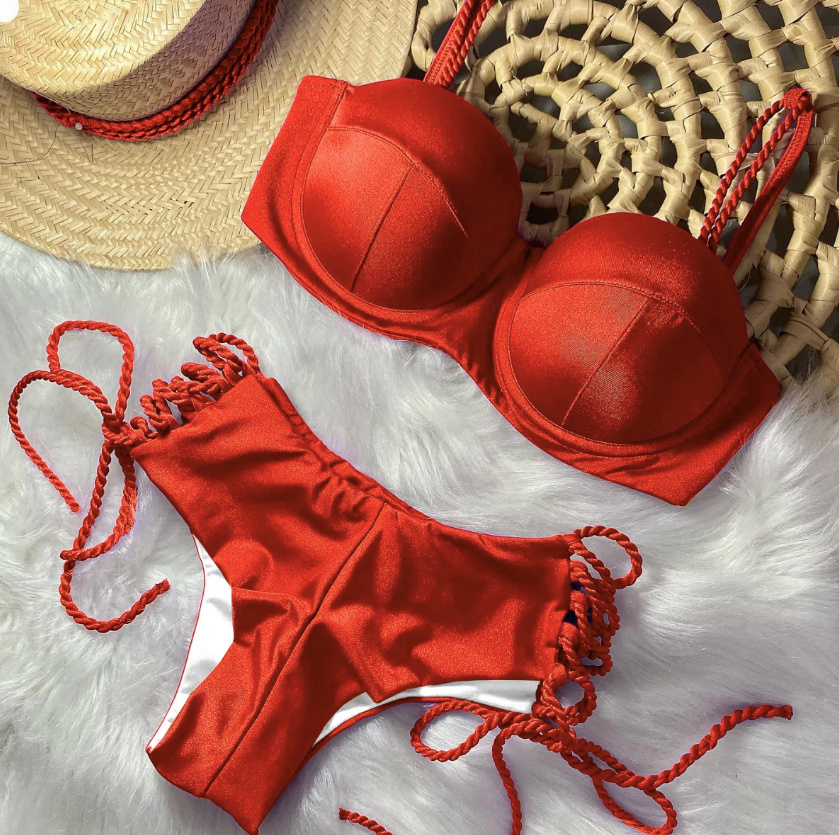 High-Waist Push Up Samt Bikini Yentl Rot