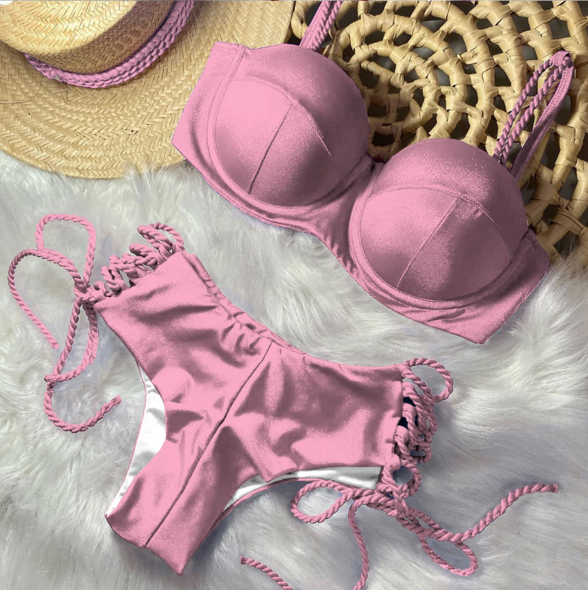 High-Waist Push Up Samt Bikini Yentl Rosa