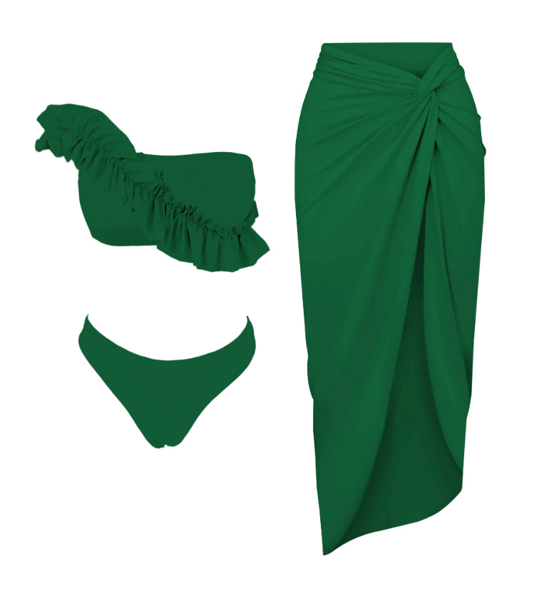 One Shoulder Bikini in Dunkelgrün mit Rock