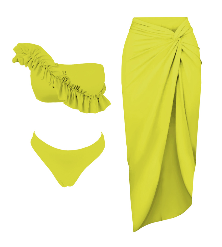 One Shoulder Bikini in Gelb mit Rock