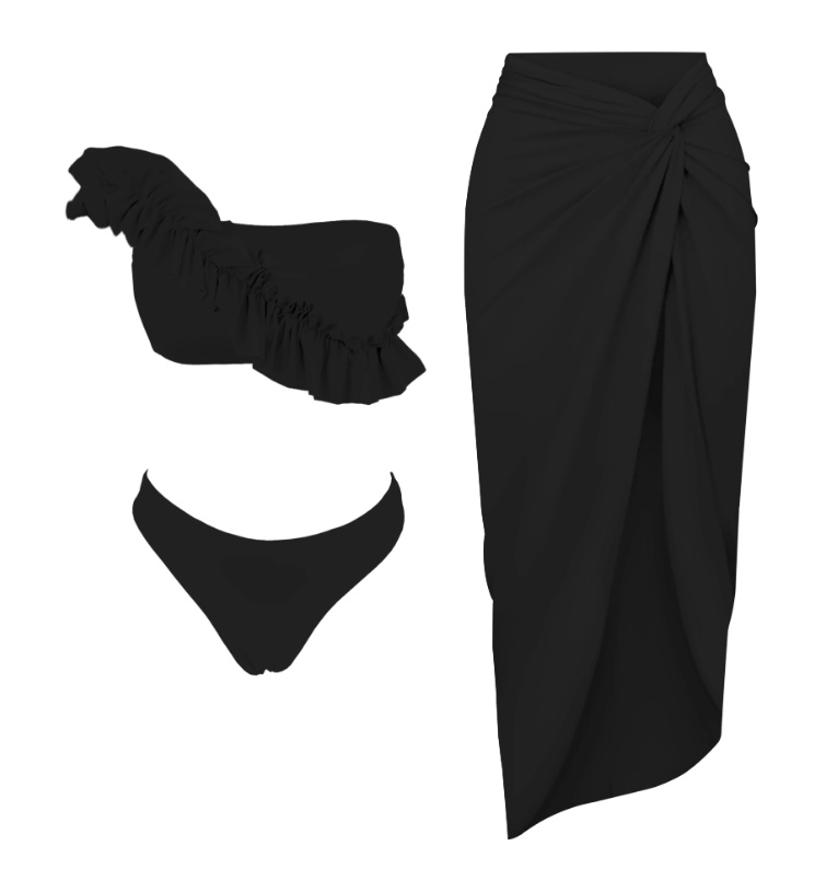 One Shoulder Bikini in Schwarz mit Rock