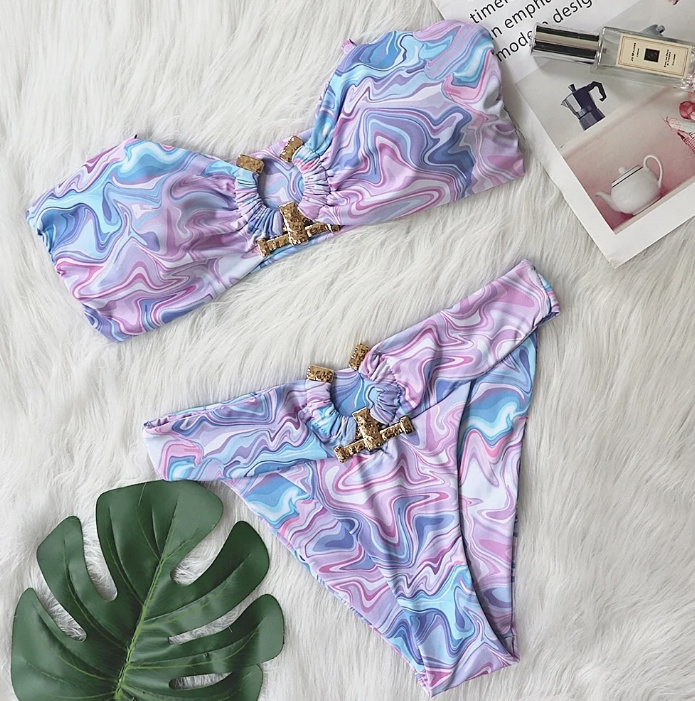 Sexy Push Up Bikini Yohanna mit Hohe Taille in Lila Blau Gradiert