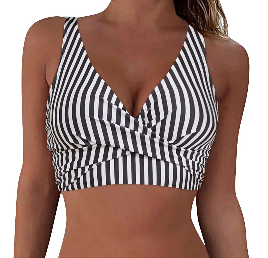 Kreuzträger Bikini Oberteil Top in Schwarz Weiß Gestreift