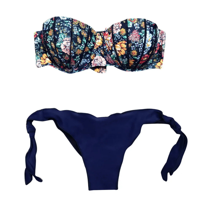 Sexy Push Up Bikini Nanna mit Blumenmuster Blau