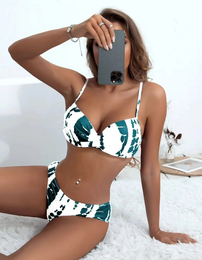 Push Up Triangle Bikini Yolli Weiß Grün