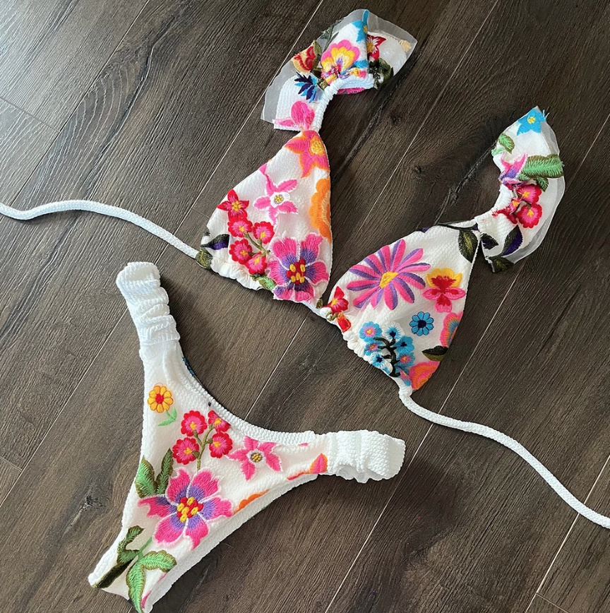 Blumen Triangle Push Up Bikini Yuma Weiß