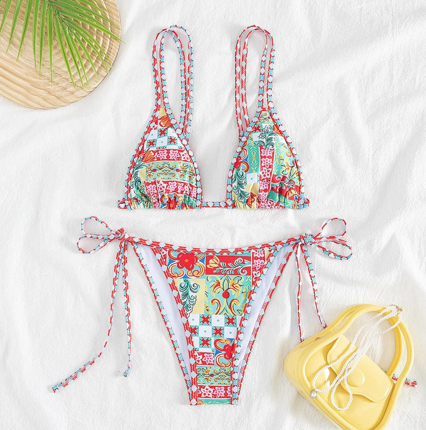 Triangle High-Waist Bikini Yella zum Schnürren