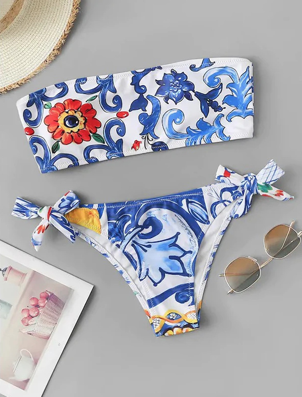 Bandeau Blumen Print Bikini Ylva