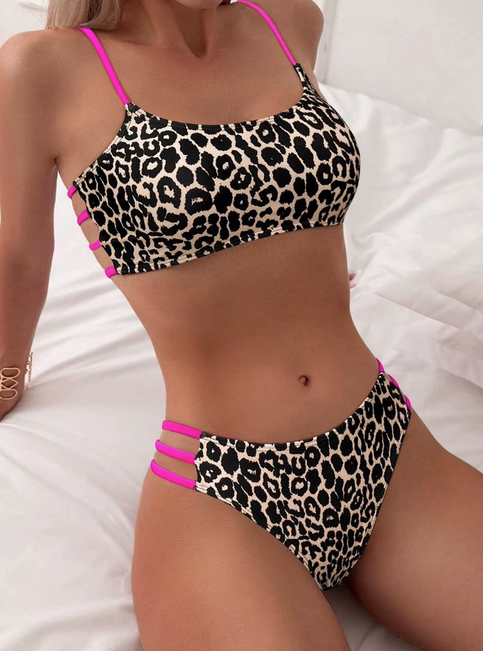 Leo Print High-Waist Bikini Xenia Schwarz Pink