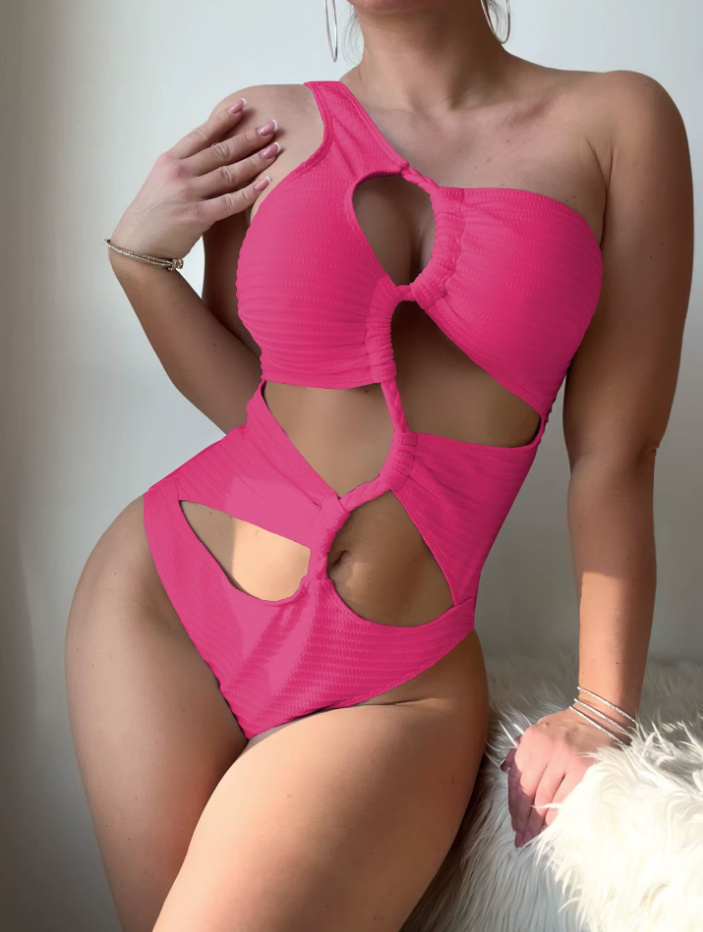 Sexy One Shoulder Badeanzug Xavannah mit Cut Out in Pink
