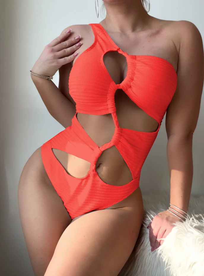 Sexy One Shoulder Badeanzug Xavannah mit Cut Out in Orange