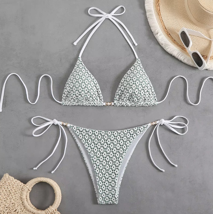 Halterneck Bikini Wisgard mit Hohe Taille und Perlen Grün