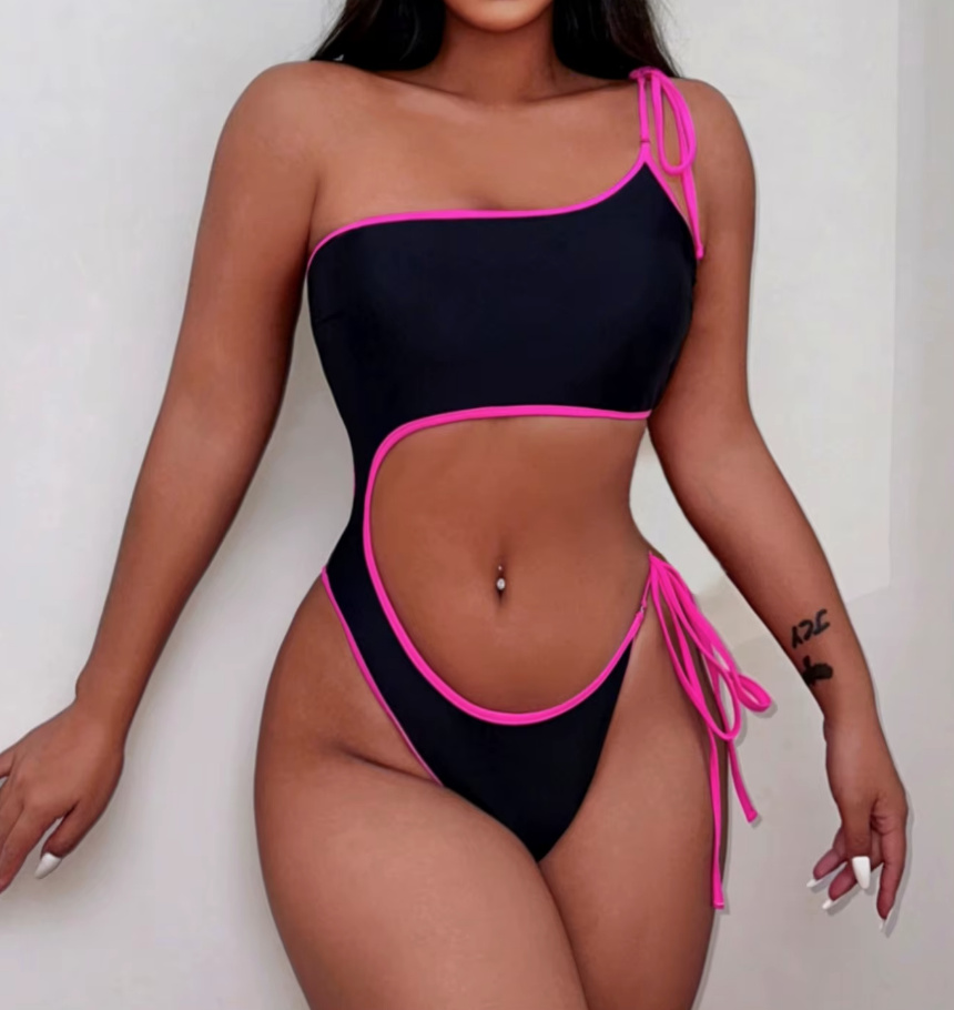 Sexy One Shoulder Träger Badeanzug 2025 Schwarz Pink
