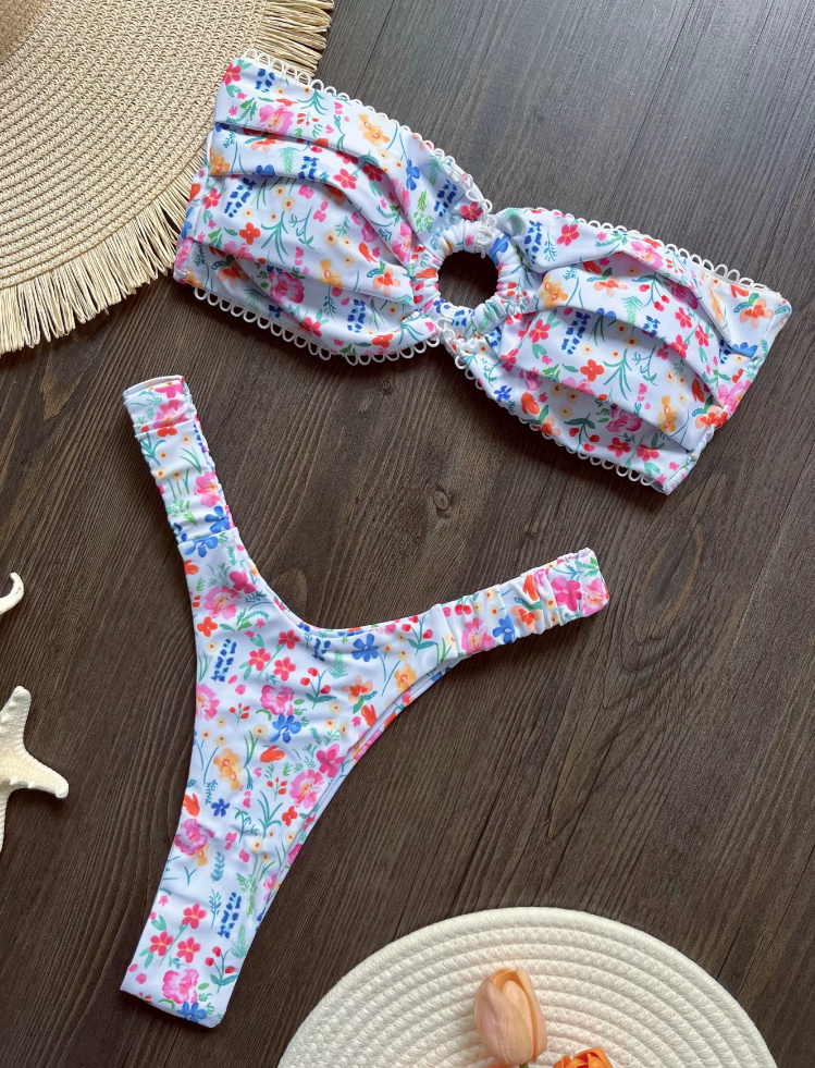 Bandeau Blumen Print Bikini 2025 Vally mit Hohe Taille