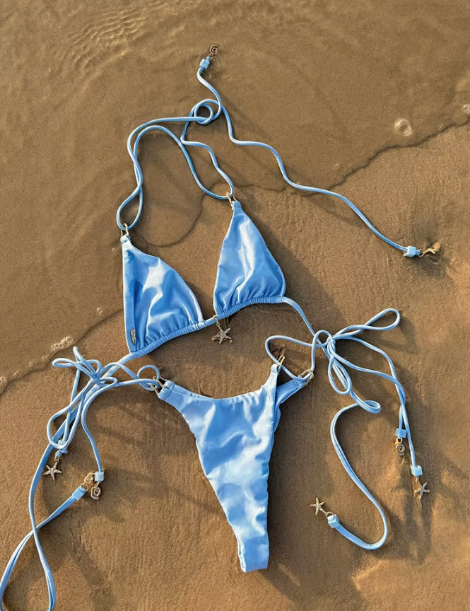 Brasilianischer Halterneck Bikini 2025 Valentina Hellblau mit Seesterne