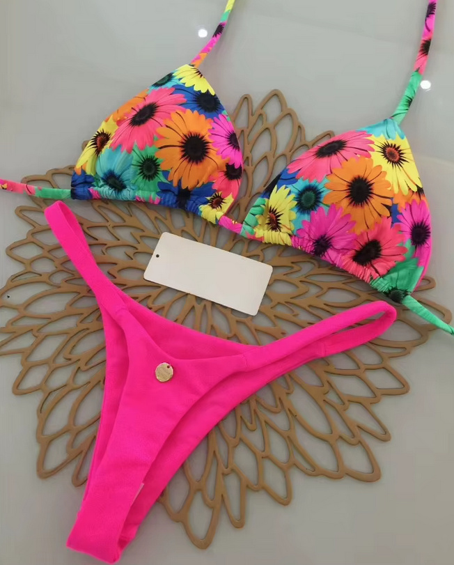 High-Waist Bikini 2025 Valeria Pink mit Blumenmuster