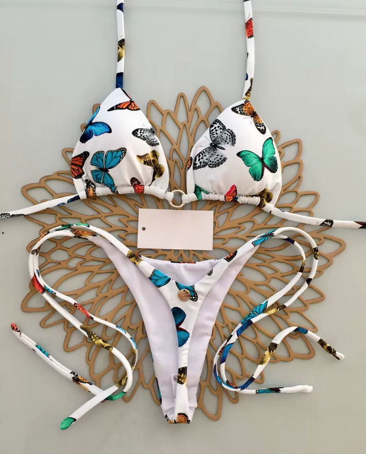 High-Waist Bikini 2025 Valeria Weiß mit Schmetterlinge